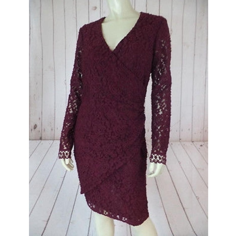 Laundry Shelli Segal Dress 8 New Wine Stretch Lace
